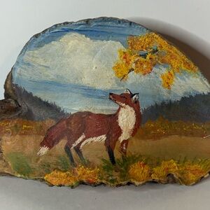 Hand-Painted Fox Art on A Mushroom Rare Mushroom Mushroom Art 8 inch